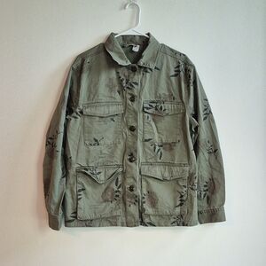 H&M Olive Green Floral Utility Cargo Ladies Button Up Jacket